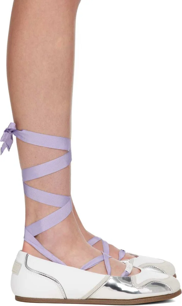 White Suede Mirror Effect Ballerina Flats