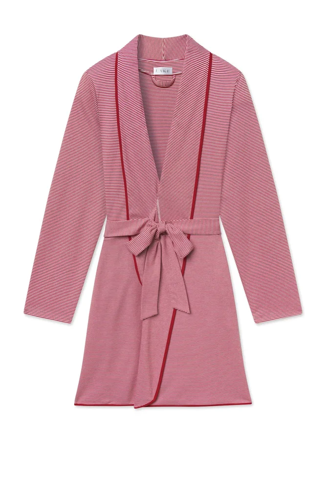 Pima Short Robe in Garnet Mini Stripe