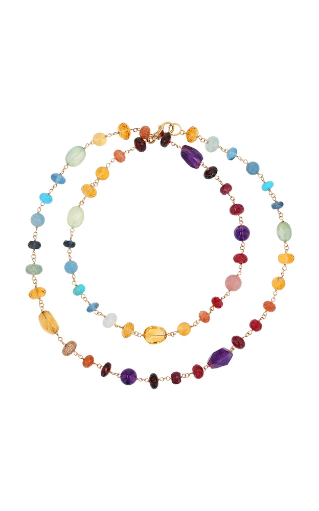 14K Yellow Gold Rainbow Gemstone Rope Necklace