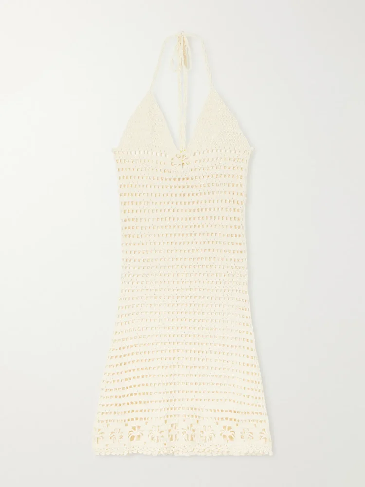 Cece halterneck crocheted organic-cotton midi dress