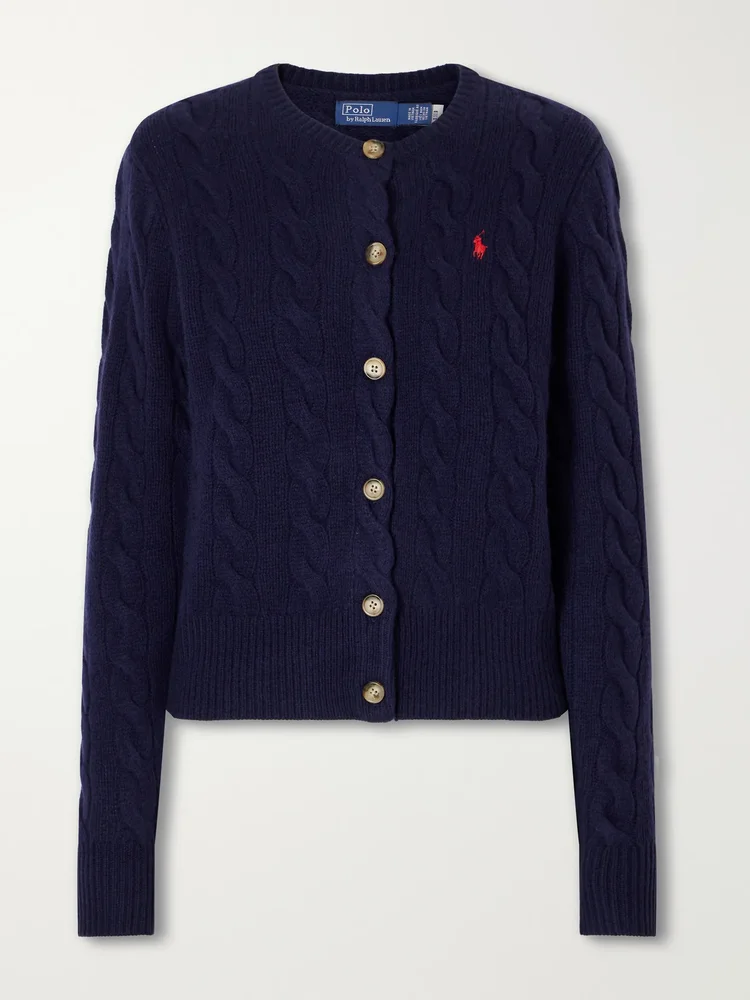 Logo-embroidered wool and cashmere-blend cardigan