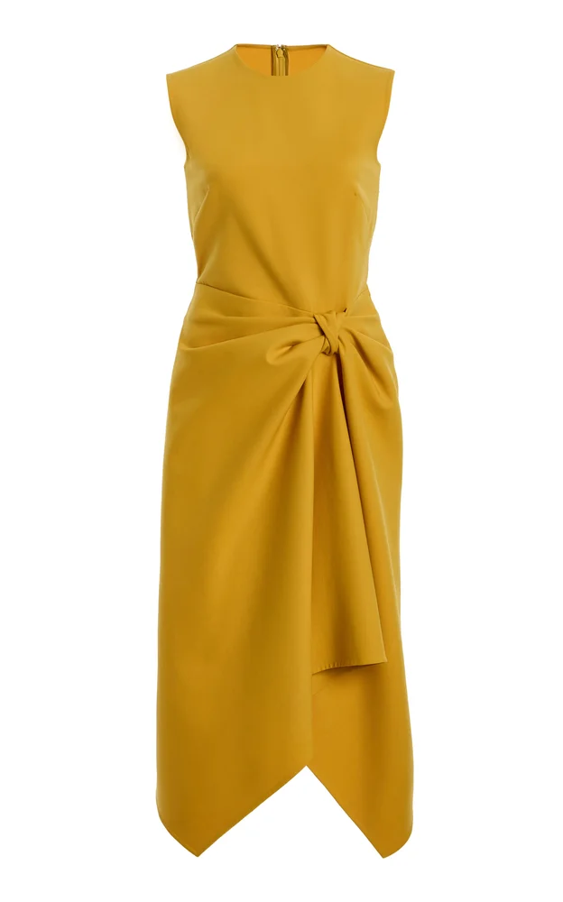 Draped-Waist Wool-Blend Cocktail Midi Dress