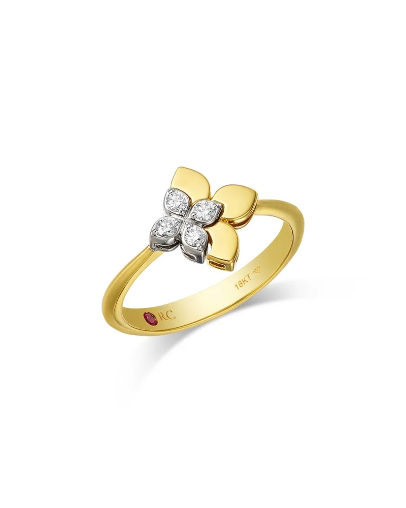 18K White & Yellow Gold Love in Verona Diamond Flower Ring