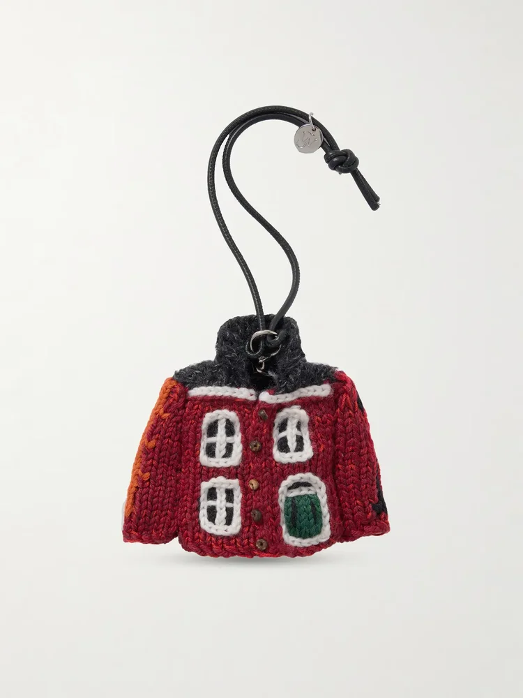 House Cardigan crocheted cotton and leather bag charm