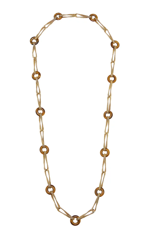 Vintage Rare Lenfant Woven Gold and Tigers Eye Necklace