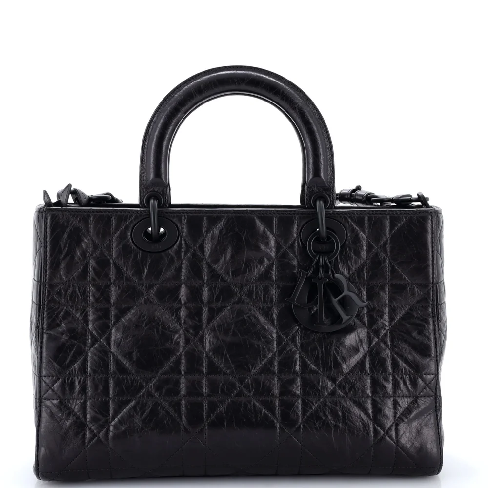 Pre-Owned Ultra Matte Lady D-Sire Bag Macrocannage Crinkled Calfskin Medium
