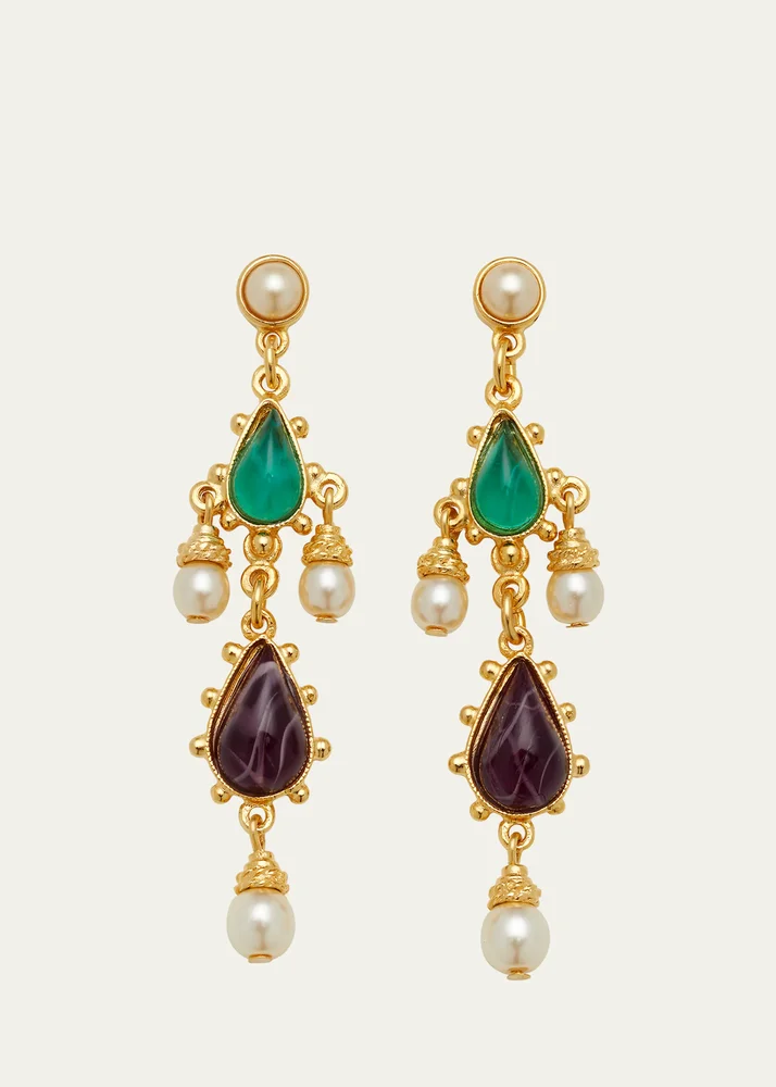 Gold Stone and Pearly Earrings