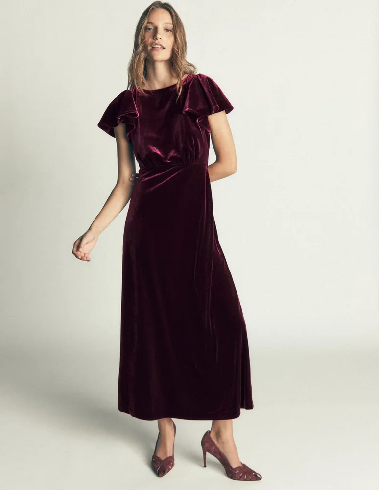 Draped Sleeve Velvet Dress