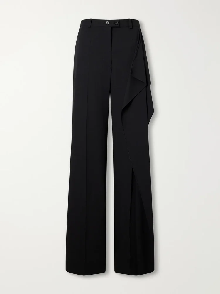Draped wool-sablé wide-leg pants