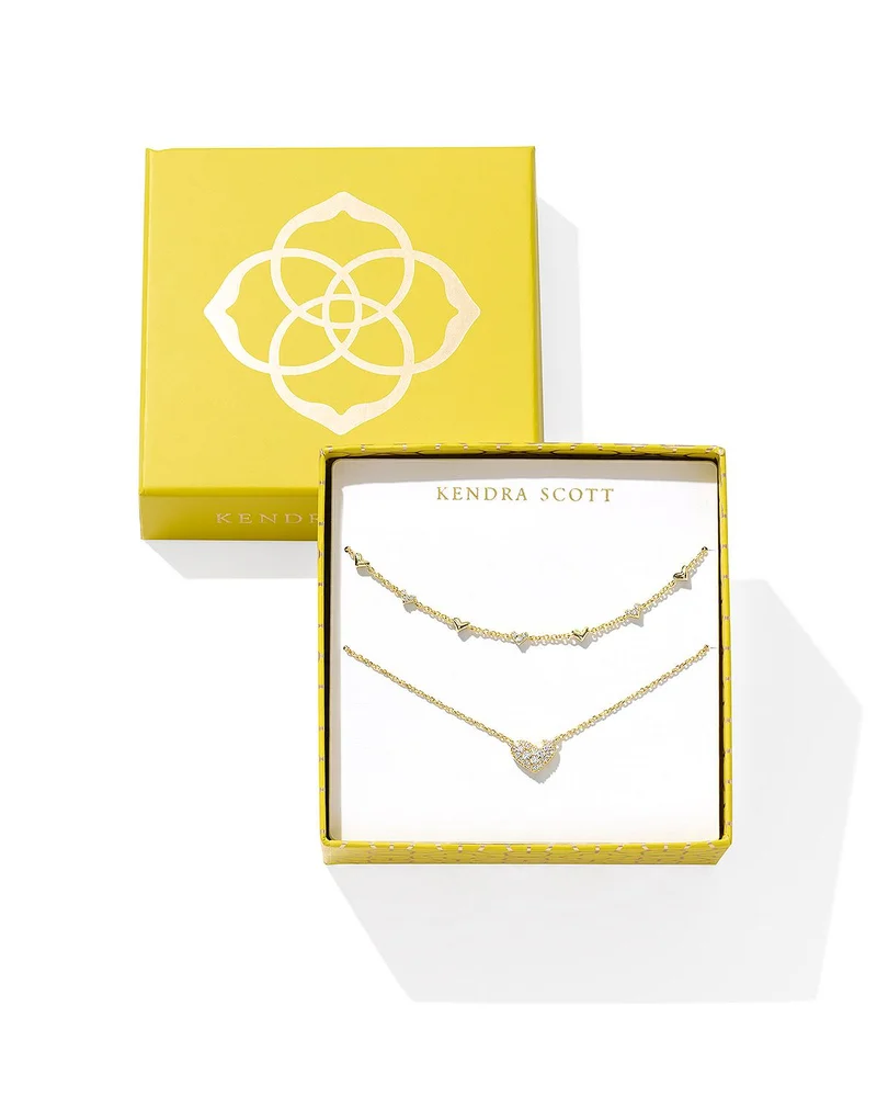 Ari & Haven Pavé Heart Necklaces in 14K Gold Plated, Set of 2