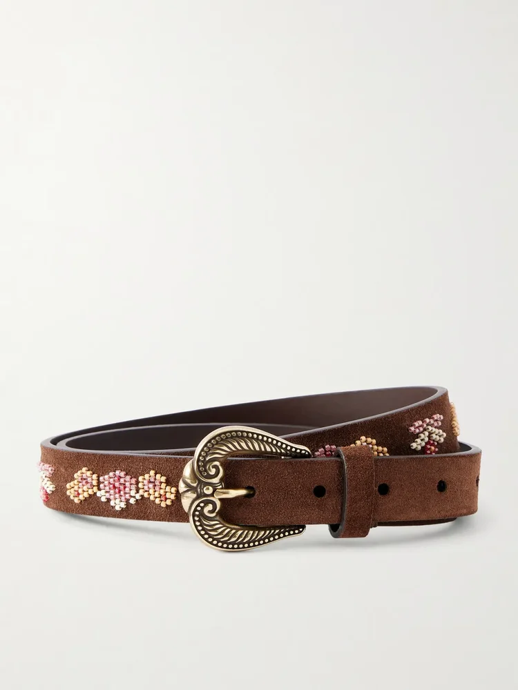 Beaded suede belt
