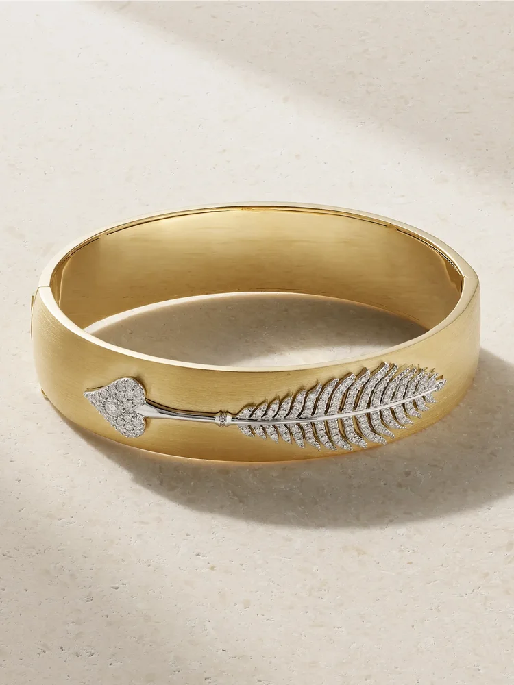 Arrow 18-karat yellow and white gold diamond bangle
