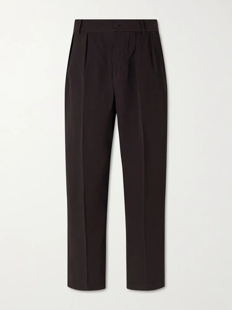 Straight-Leg Cotton and Linen-Blend Trousers