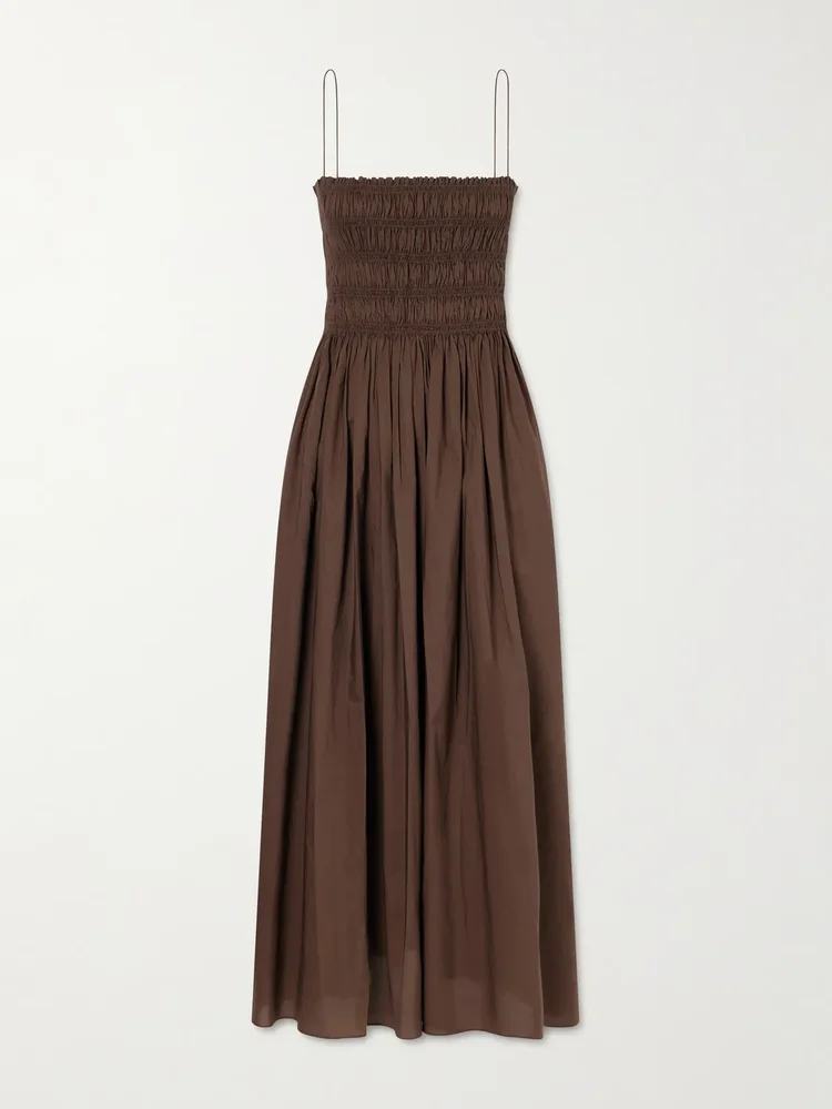 Shirred Organic Cotton Midi Dress