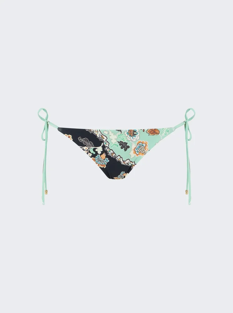 Kimono Print Bikini Bottom Green and Black