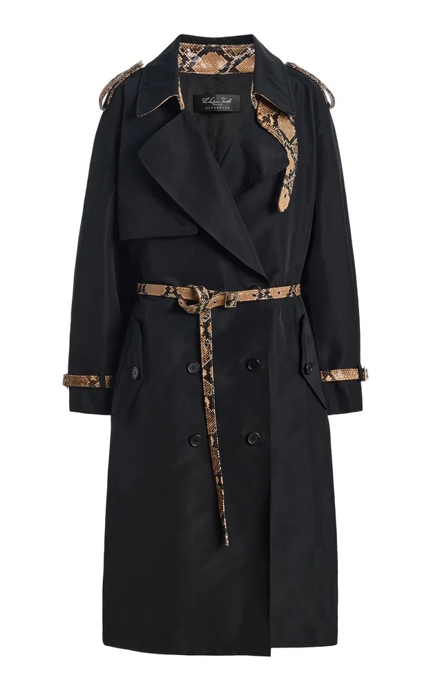 Contrast-Trim Midi Trench Coat
