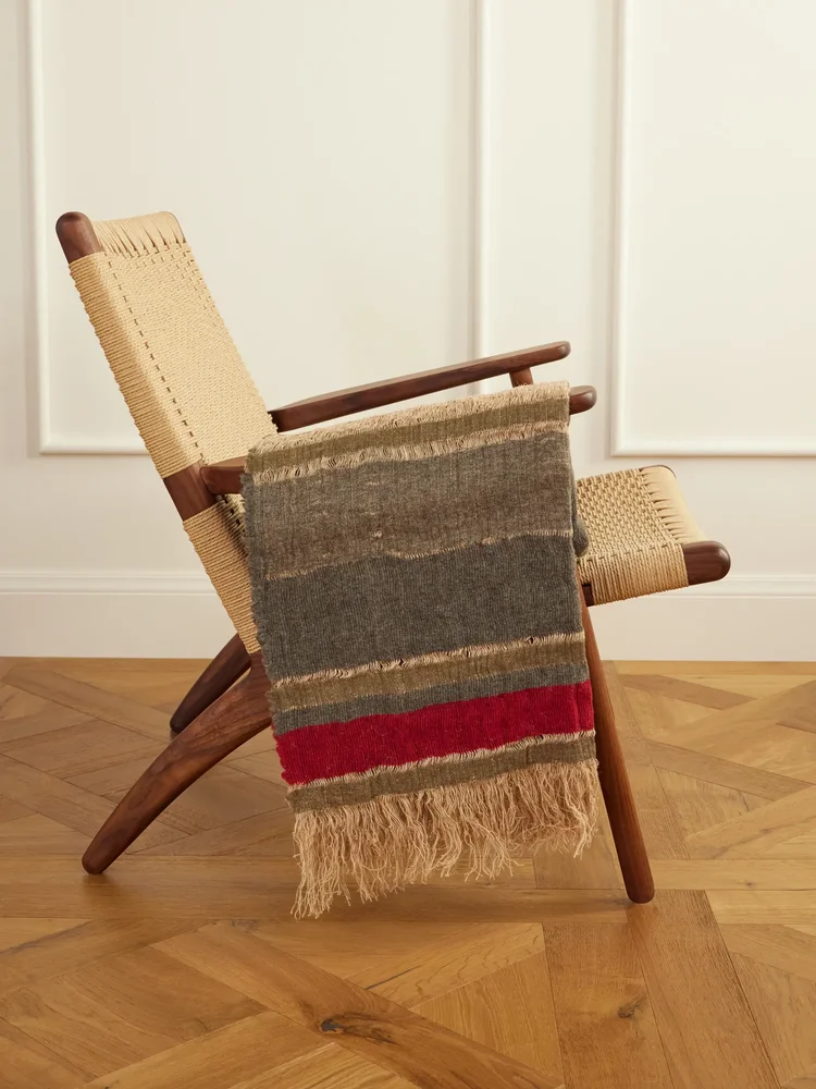 Xoroi fringed striped jute-blend throw
