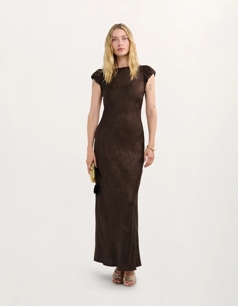Moonlit Maxi Dress, Espresso Jacquard