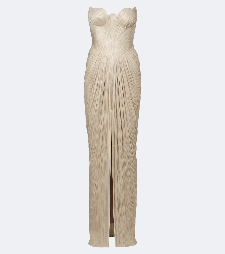 Jasleen pleated silk bustier gown