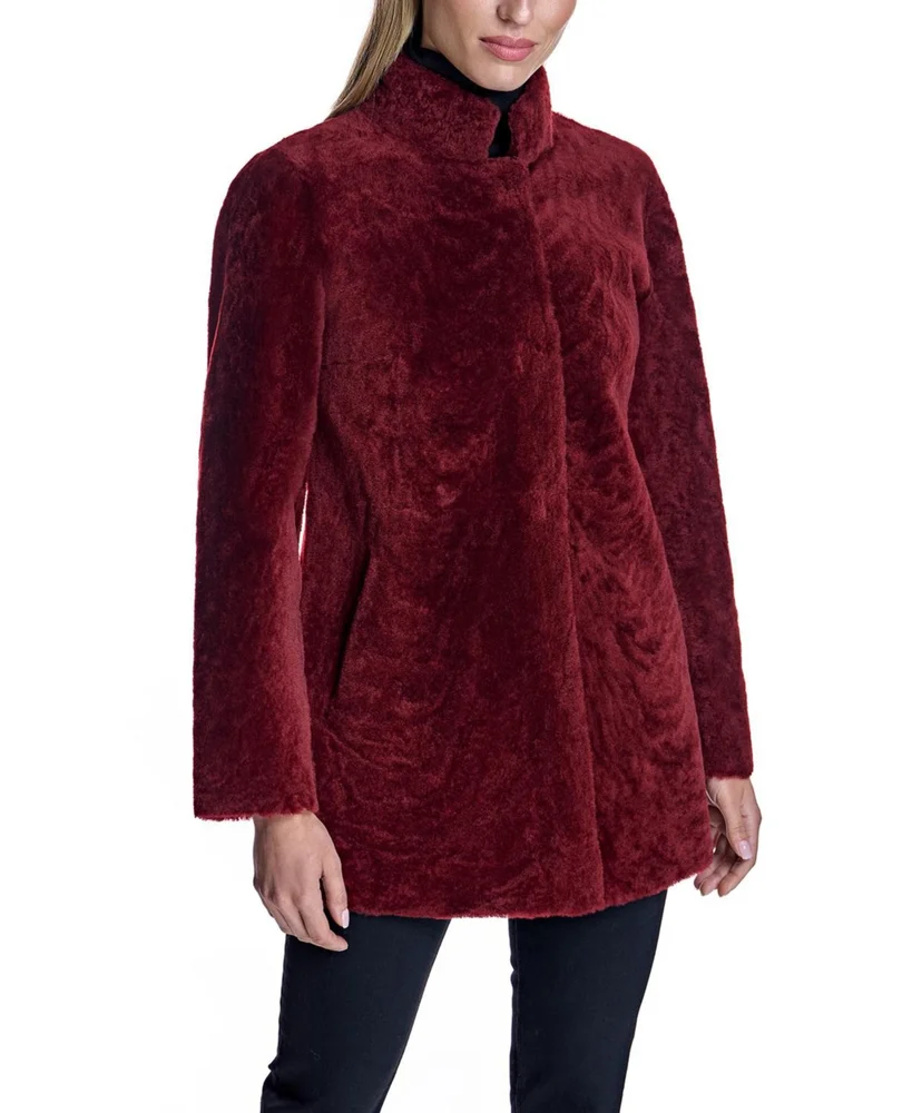 Reversible to Leather Shearling Jacket with Snap Closures