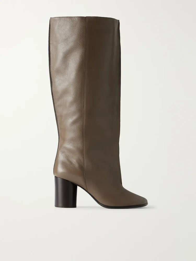 crease leather knee boots