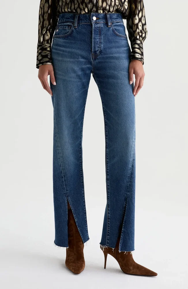 Sydney High Waist Raw Hem Straight Leg Jeans