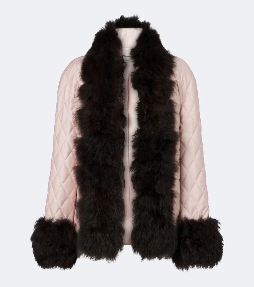 Quilted shearling-trimmed coat