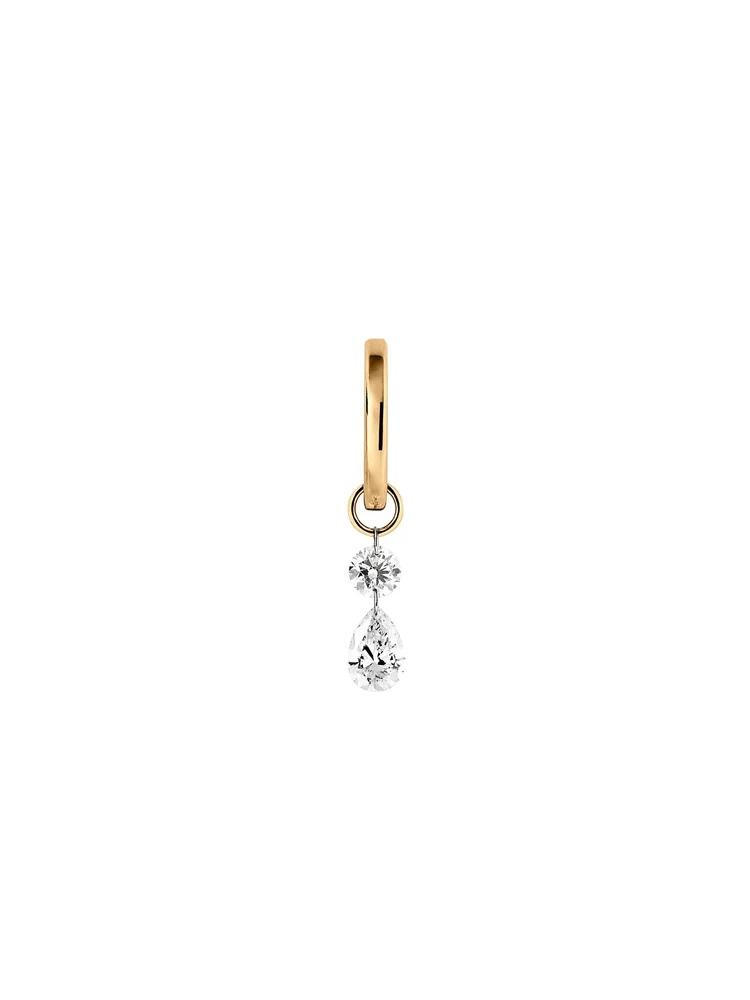 14K Floating Round & Pear Huggie Earring in Lab Diamond, 14K Yellow Gold