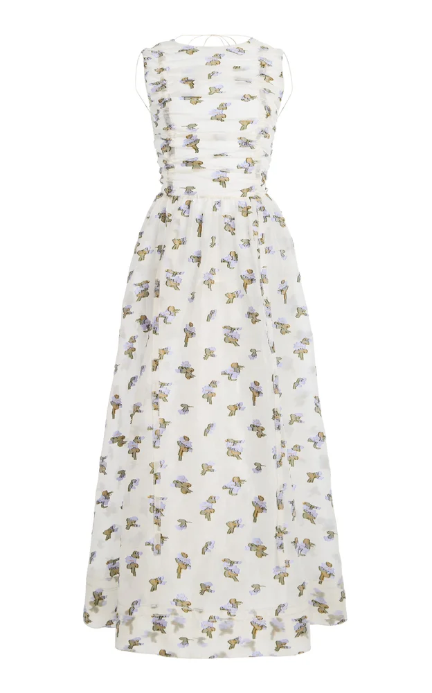 Fleurine Fil Coupe Organza Backless Midi Dress