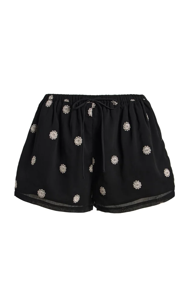 Elle Embroidered Crepe Shorts