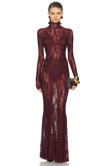 Long Sleeve Turtleneck Fishtail Gown