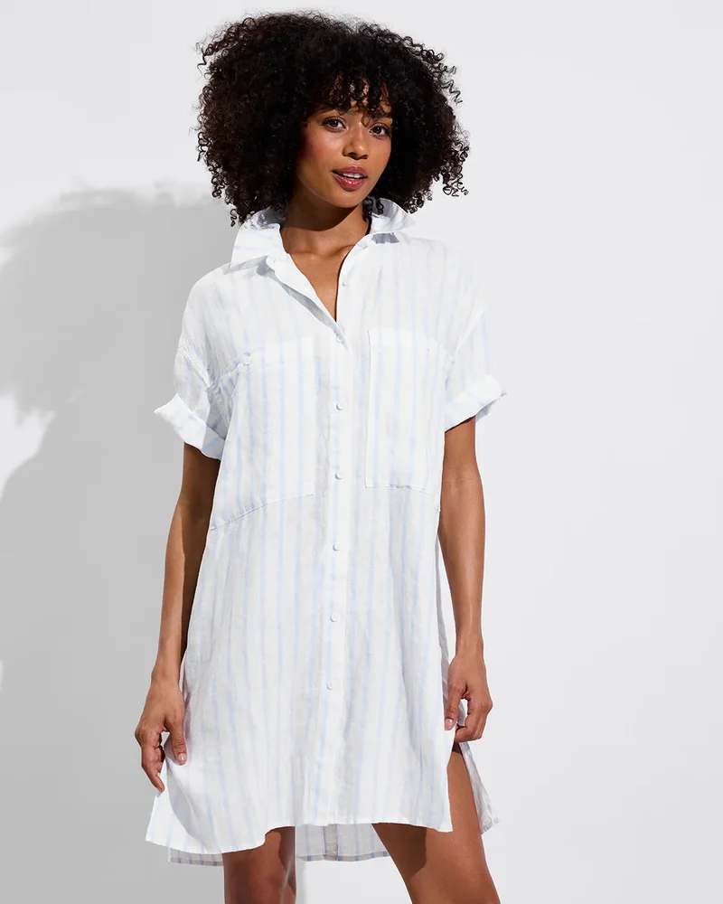 Getaway Mini Dress - Daybreak Stripe: Blue Skies / Coconut