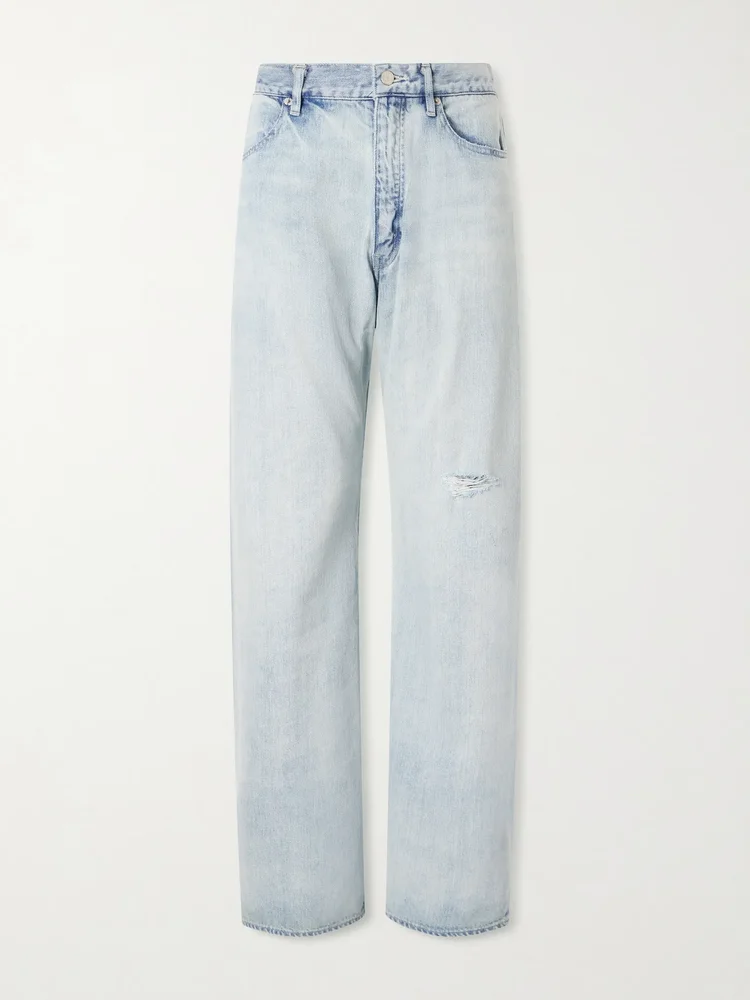 Distressed mid-rise wide-leg jeans
