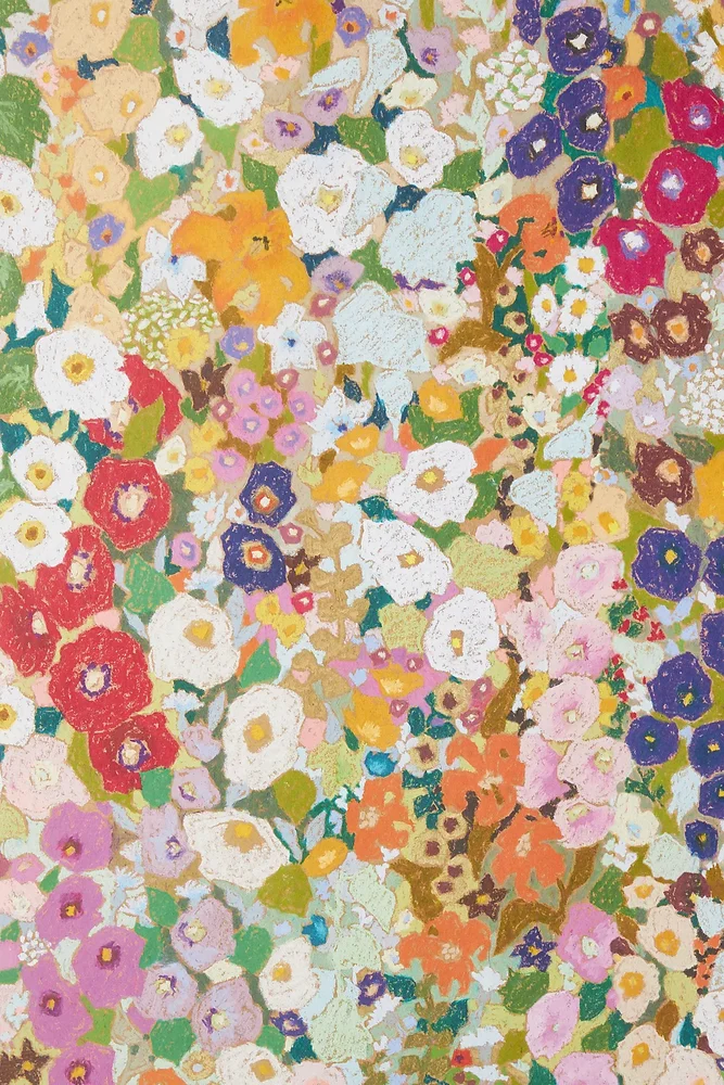 Hollyhocks Small Print Floral Wallpaper