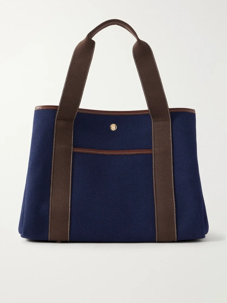 Traversée medium leather and webbing-trimmed canvas tote