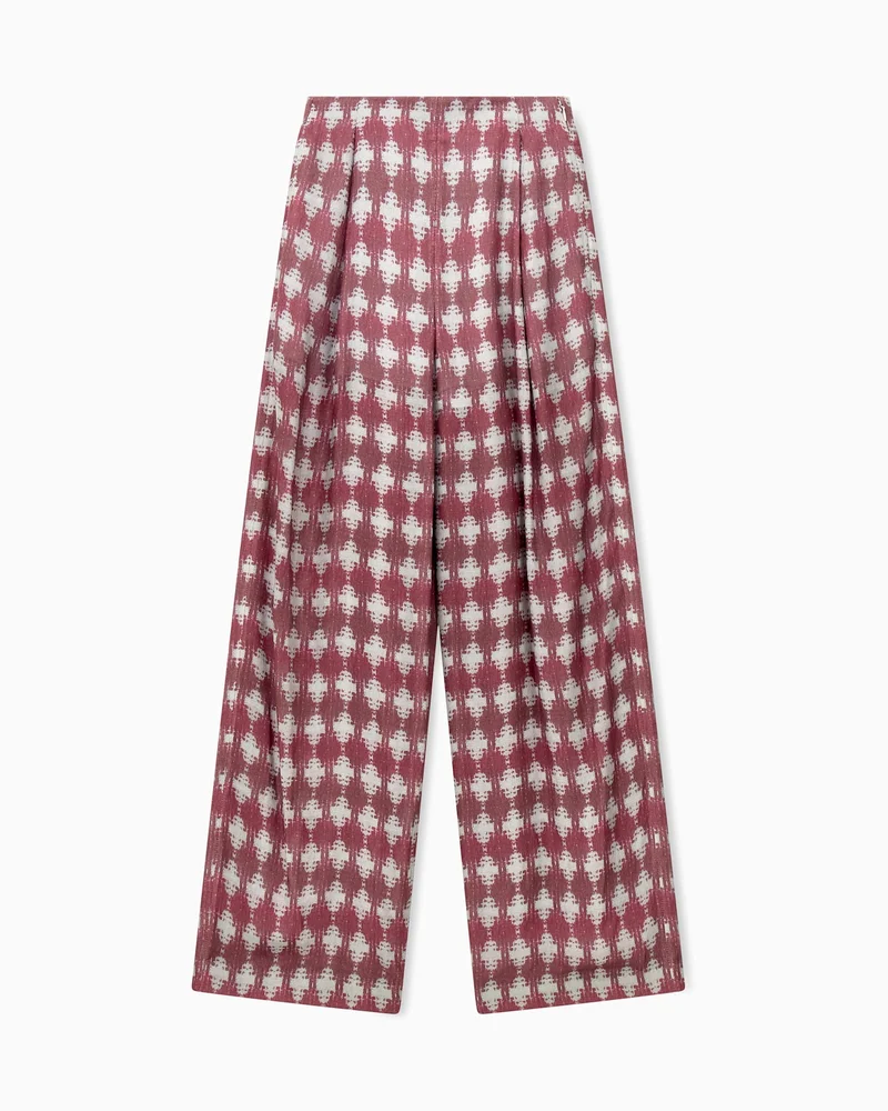 Wide-leg trousers in printed check modal and cashmere blend