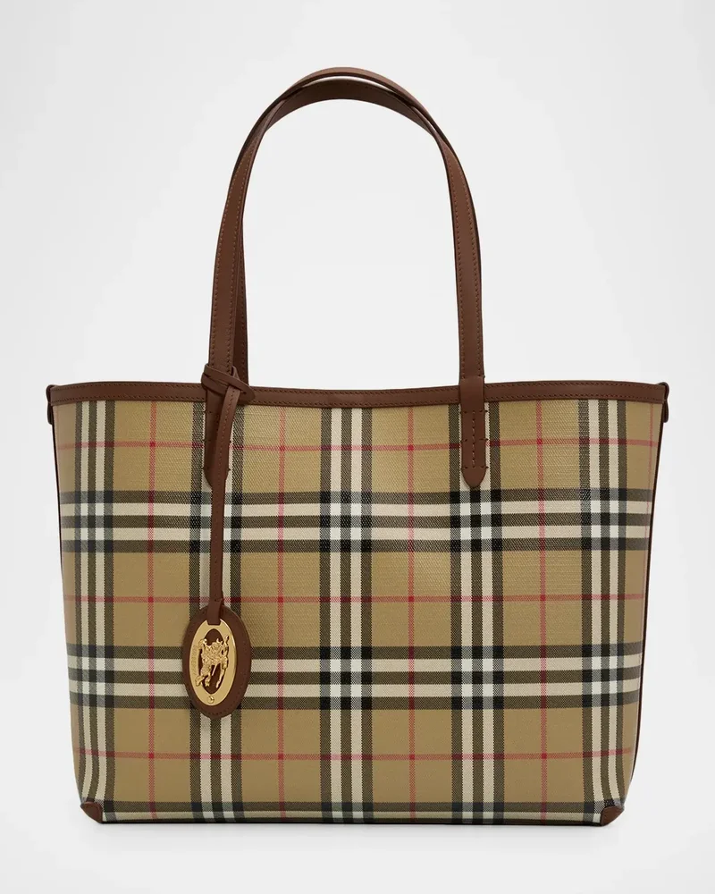 Small Coated Canvas Check Tote Bag