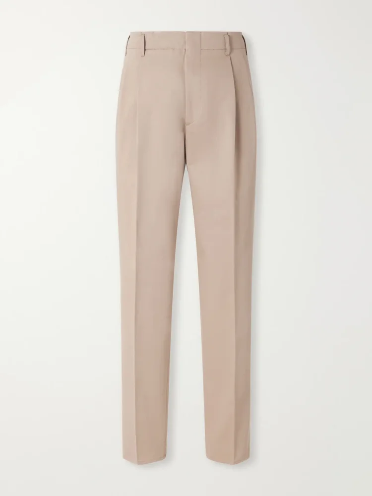 Tapered Pleated Cotton-Twill Trousers