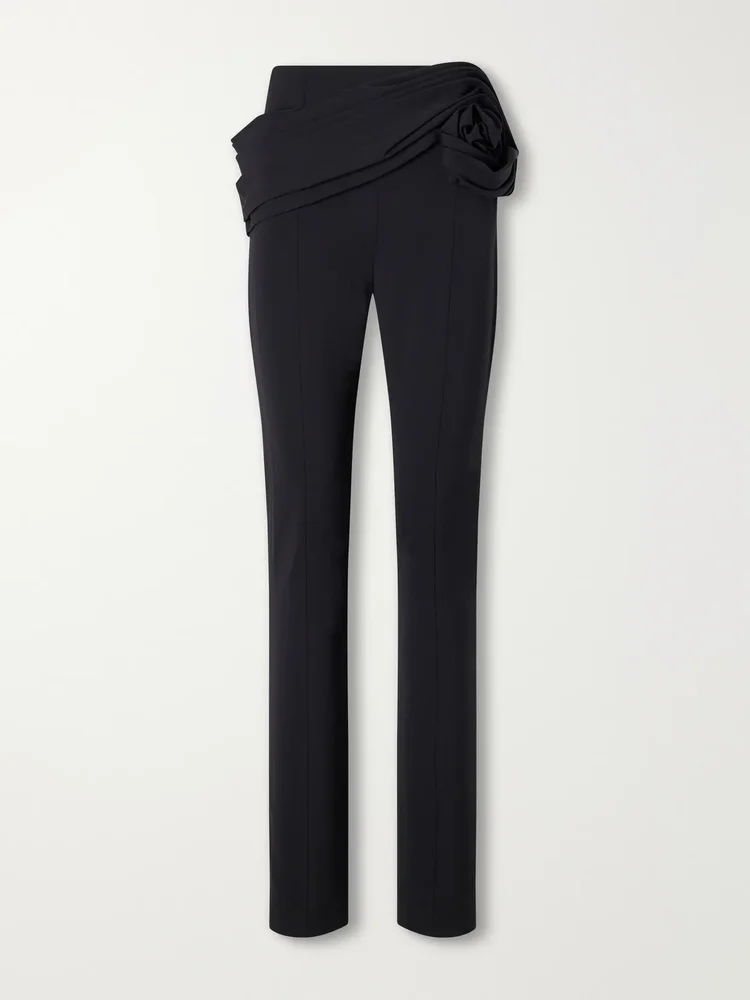 Gathered wool-blend twill straight-leg pants