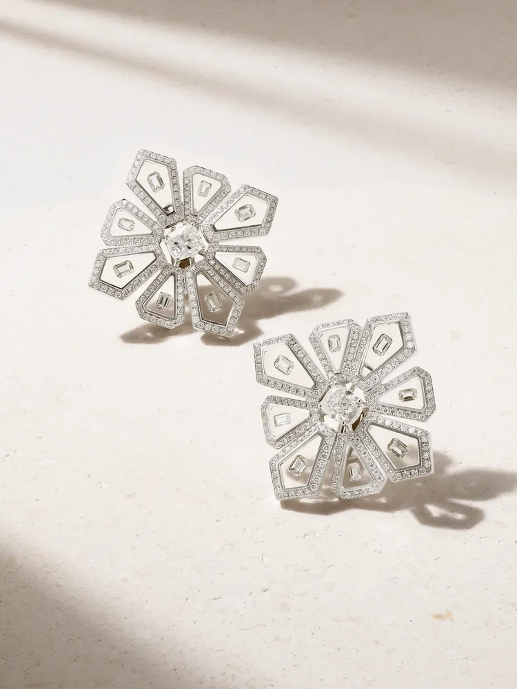 Universe 18-karat white gold, diamond and enamel earrings
