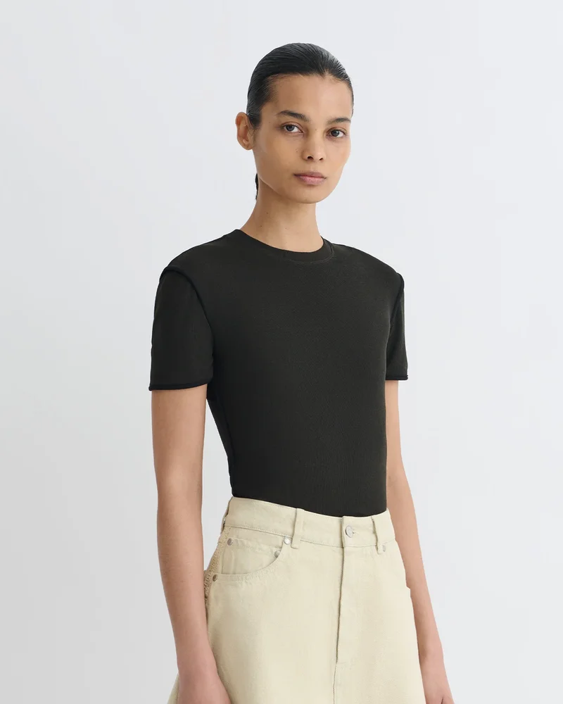 Sabelle - Cropped Mesh Jersey T-Shirt - Antracite/Black