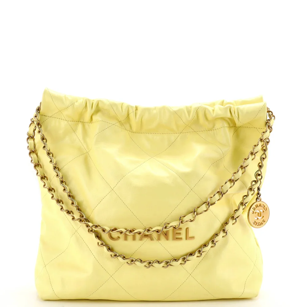Pre-Owned 22 Chain Hobo Quilted Calfskin Small in Yellow, Aged Gold Hardware