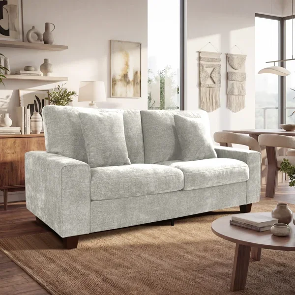 Karlita 71.25" Modern Upholstered Sofa with Square Armrests and 2 Throw Pillows