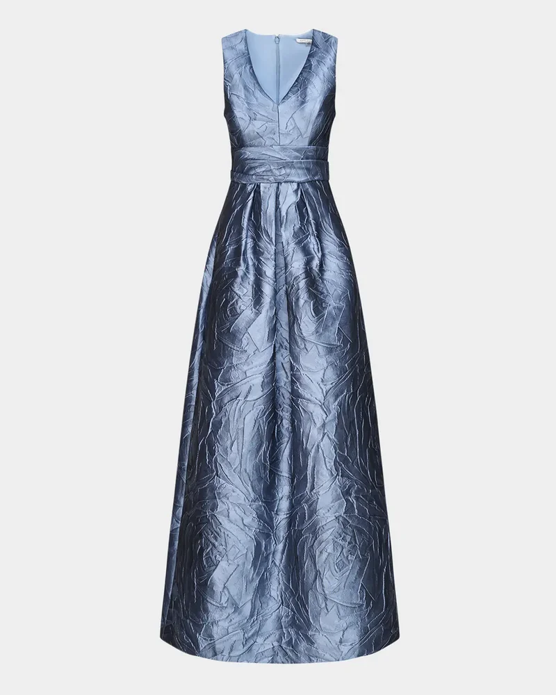 Mariah V-Neck Sleeveless Jacquard A-Line Gown