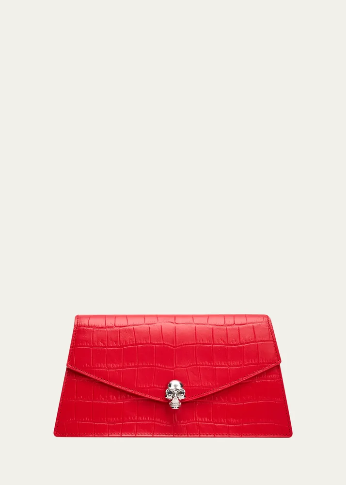 Skull Mini Croc-Embossed Leather Top-Handle Bag