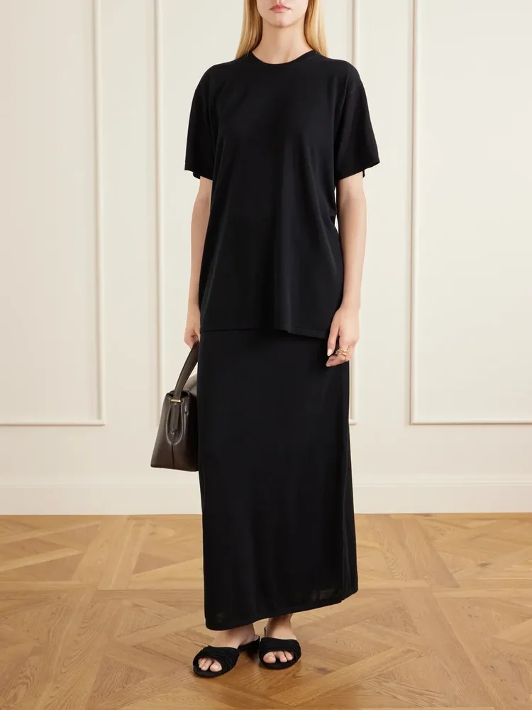 Lyocell and cashmere-blend maxi skirt
