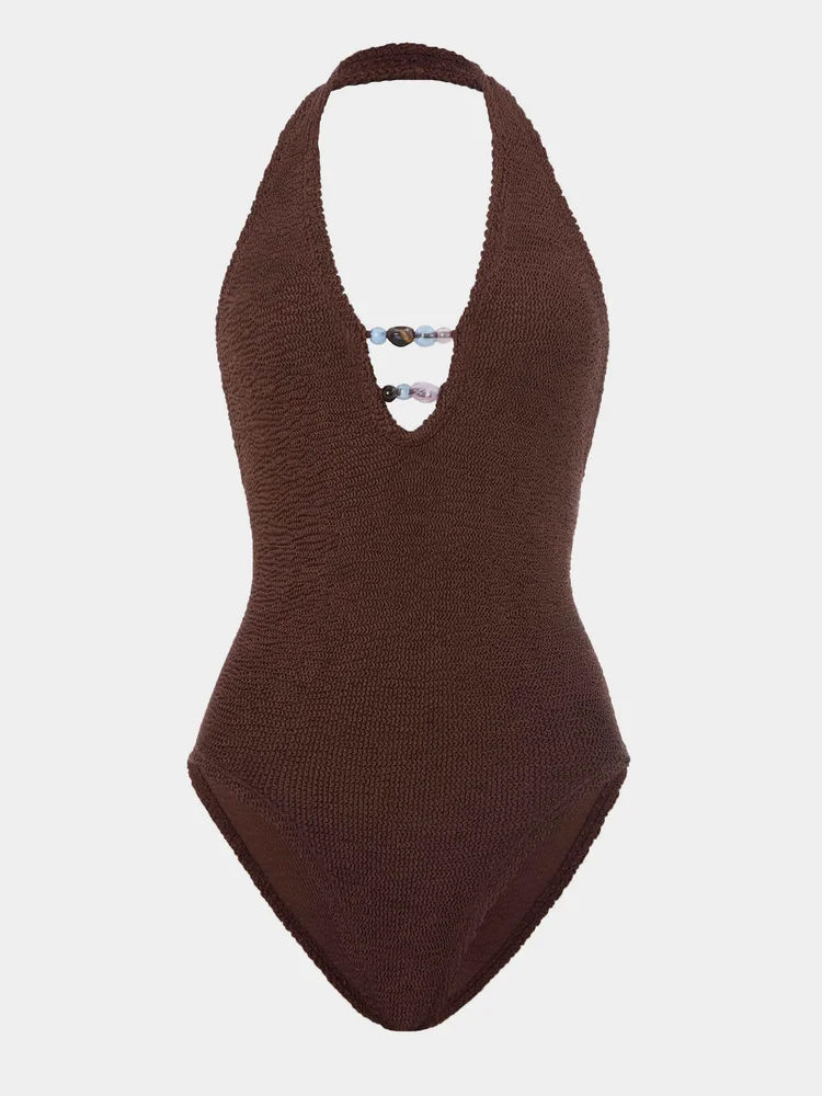 Adriana Beaded Swim Metallic Chocolate