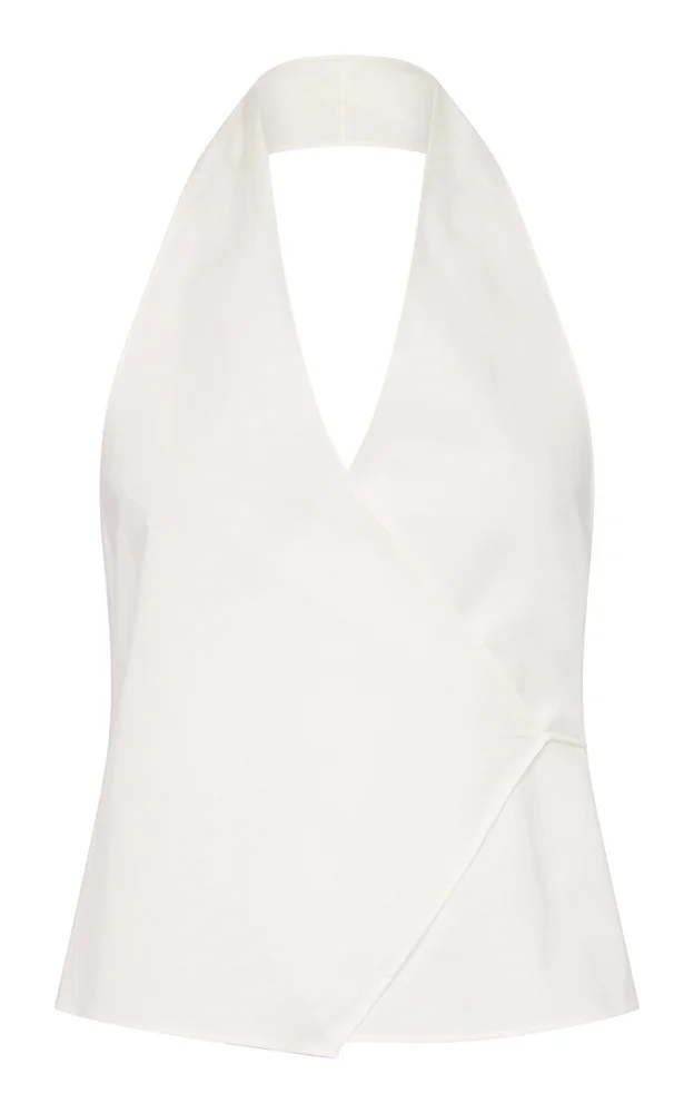 Cotton Oxford Wrap Halter Top
