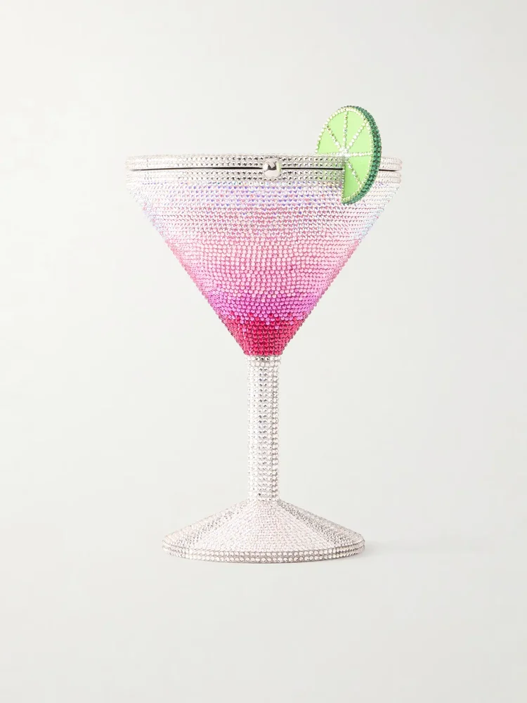 Cosmopolitan crystal-embellished silver-tone clutch