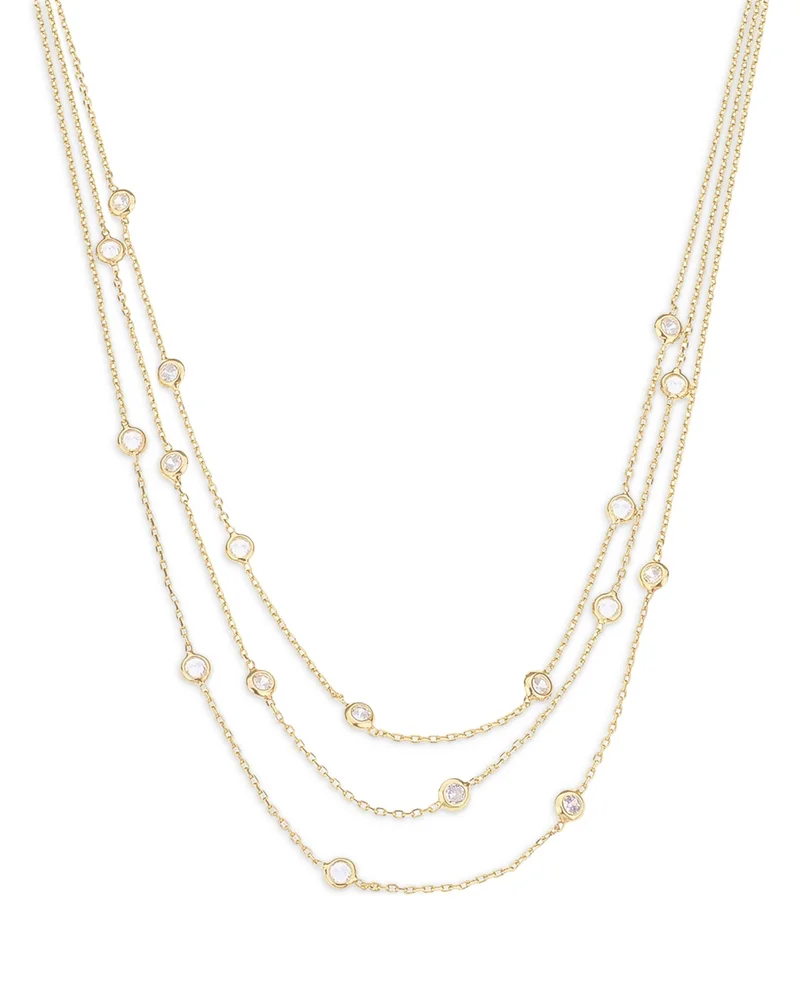 Perfect Crystal Dotted Cubic Zirconia Layered Collar Necklace in 18K Gold Plated, 13"-16"